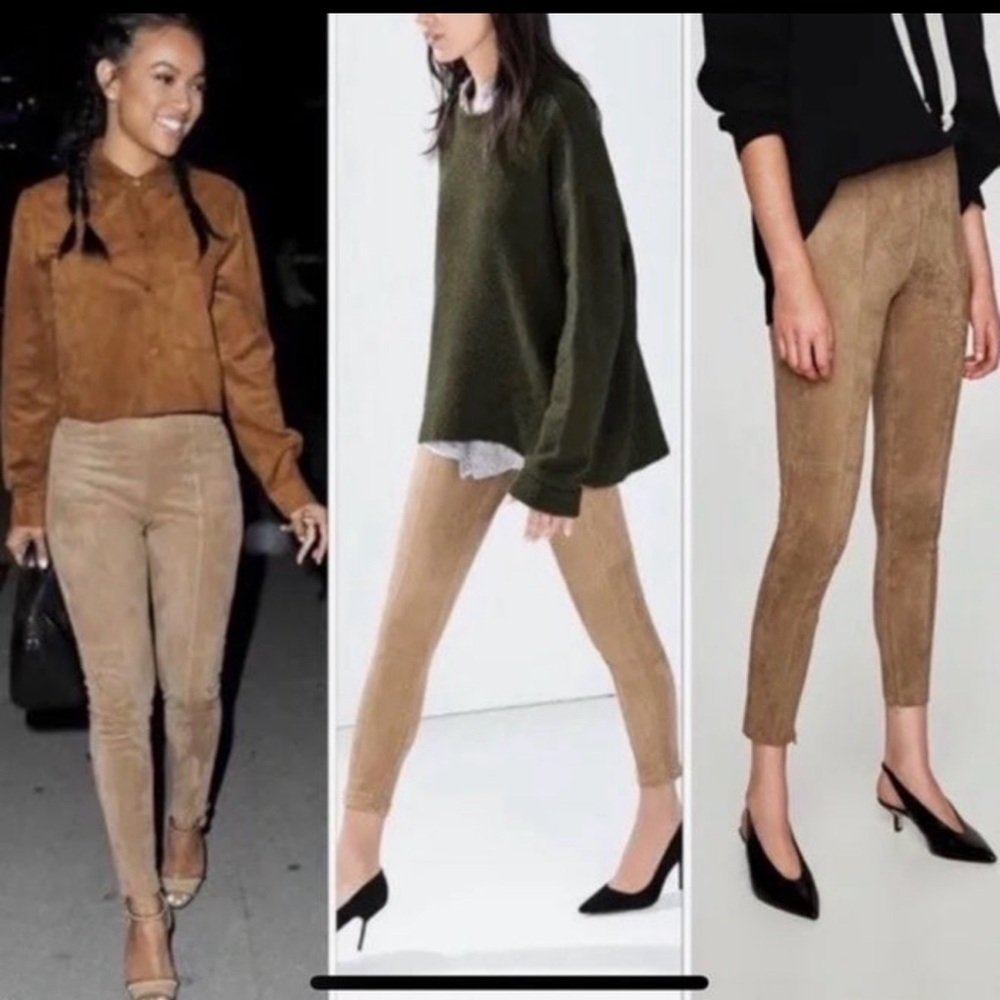 Zara Faux Suede High Rise Ankle Zip Pants- Size Small